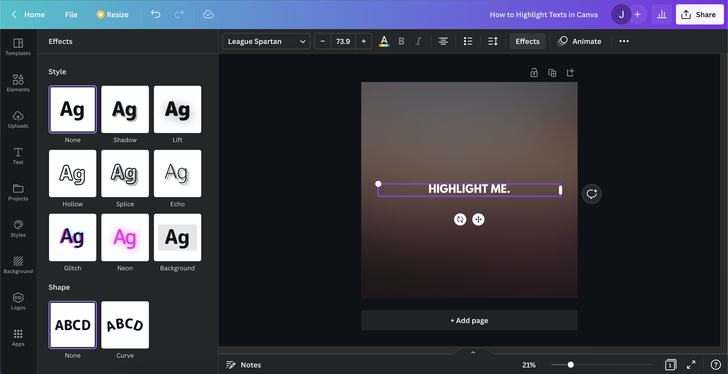 how to highlight in canva presentation